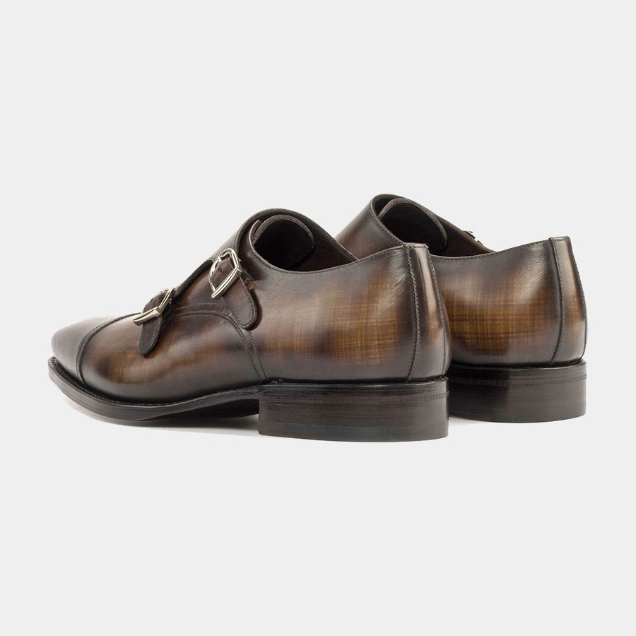 Double Monk Crust Patina Brown Shoe at Lamilago