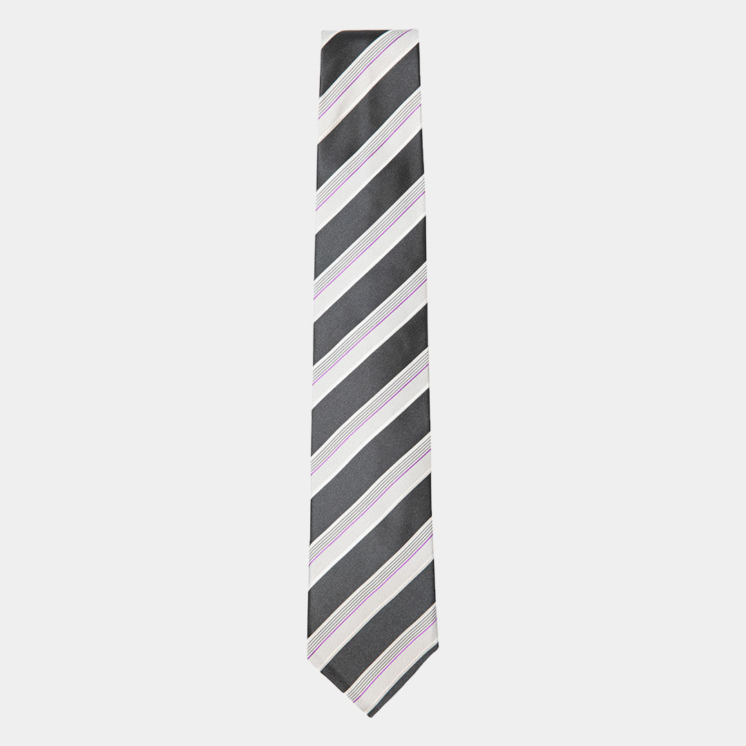 Black, Silver Grey And Lilac Stripe Tie