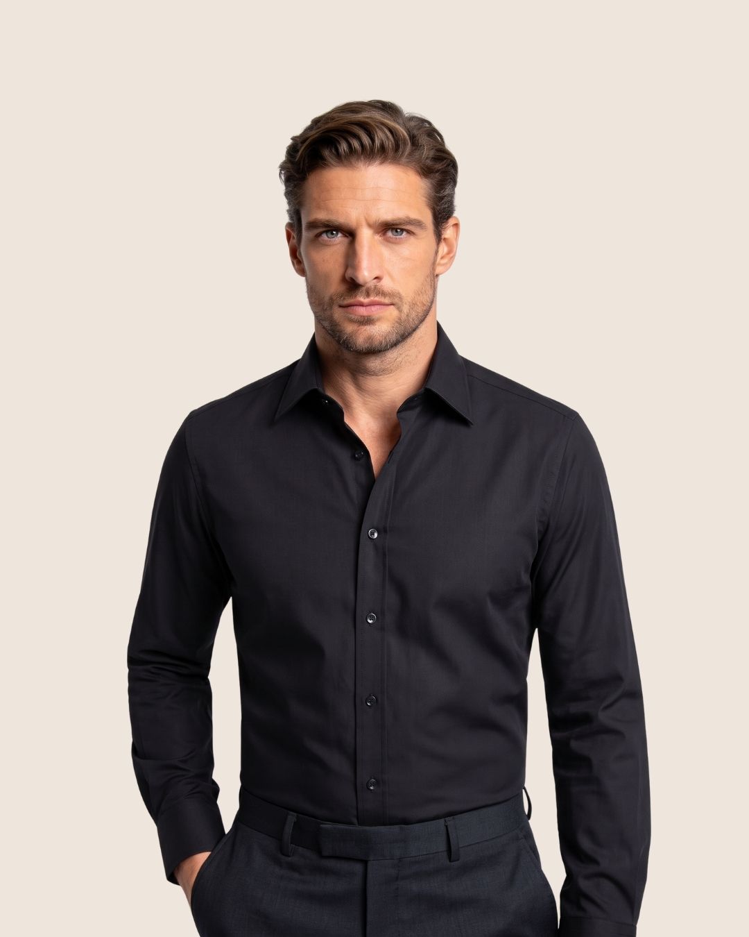 Black– Nero Cutaway Collar Business Shirt