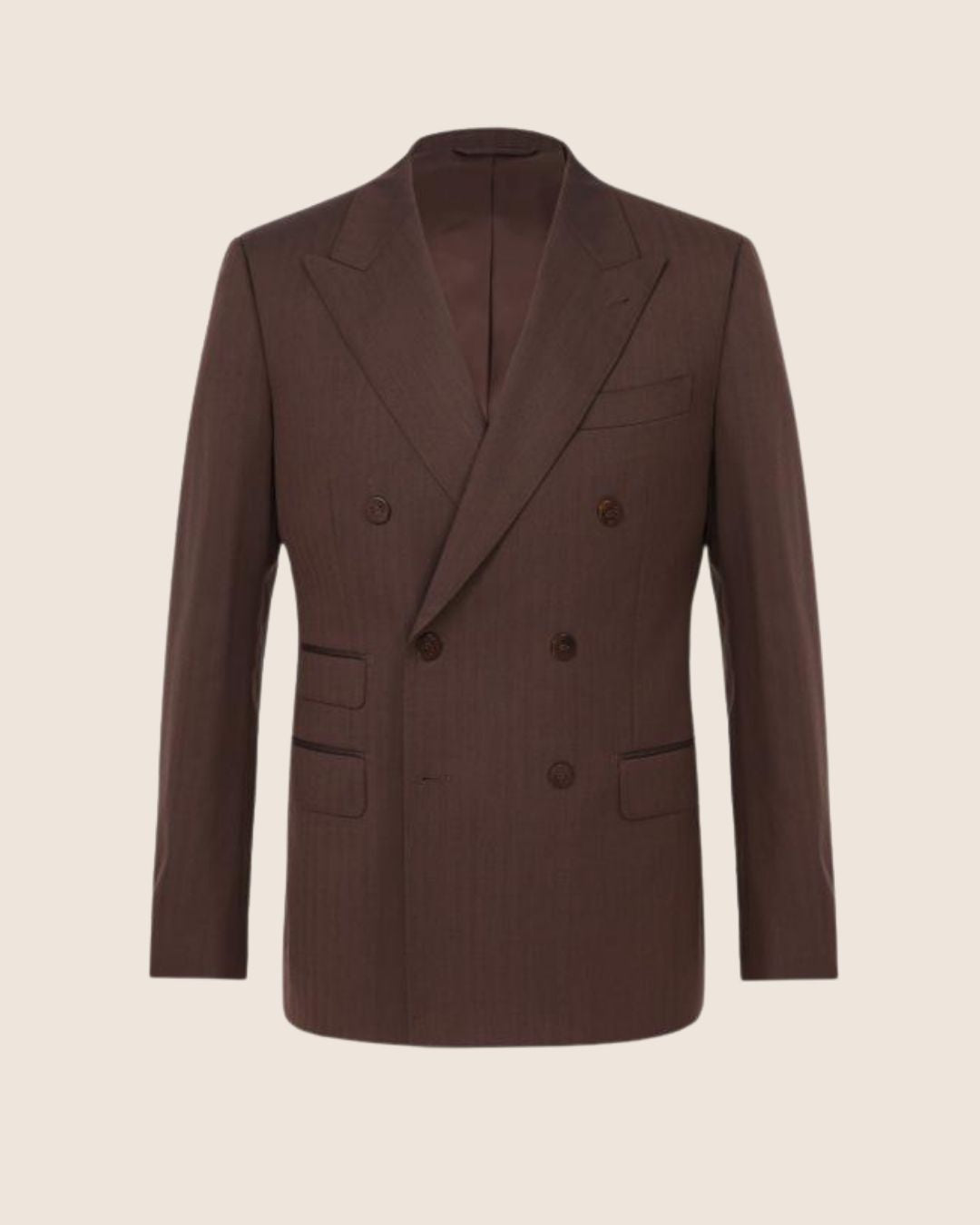 Brown Herringbone Double Breasted Suit