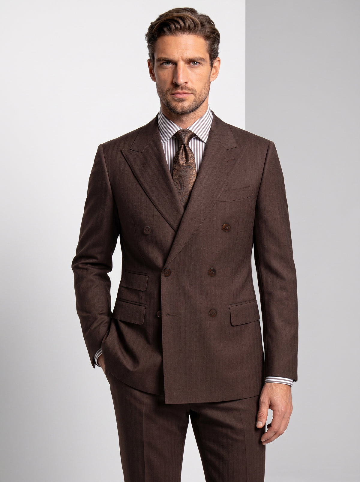 Brown Herringbone Rundle Suit