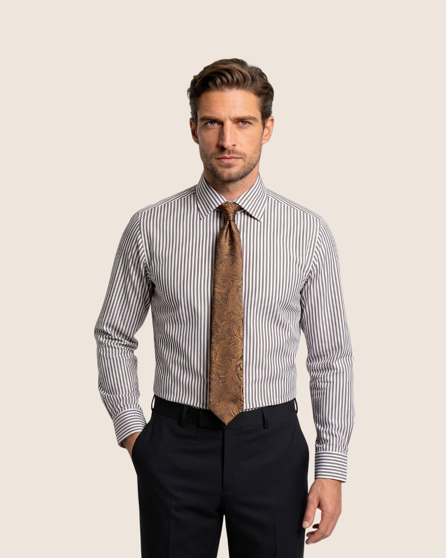 Chestnut Brown Stripes Business Shirt