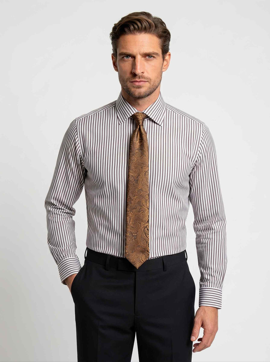 Chestnut Brown Stripes Business Shirt