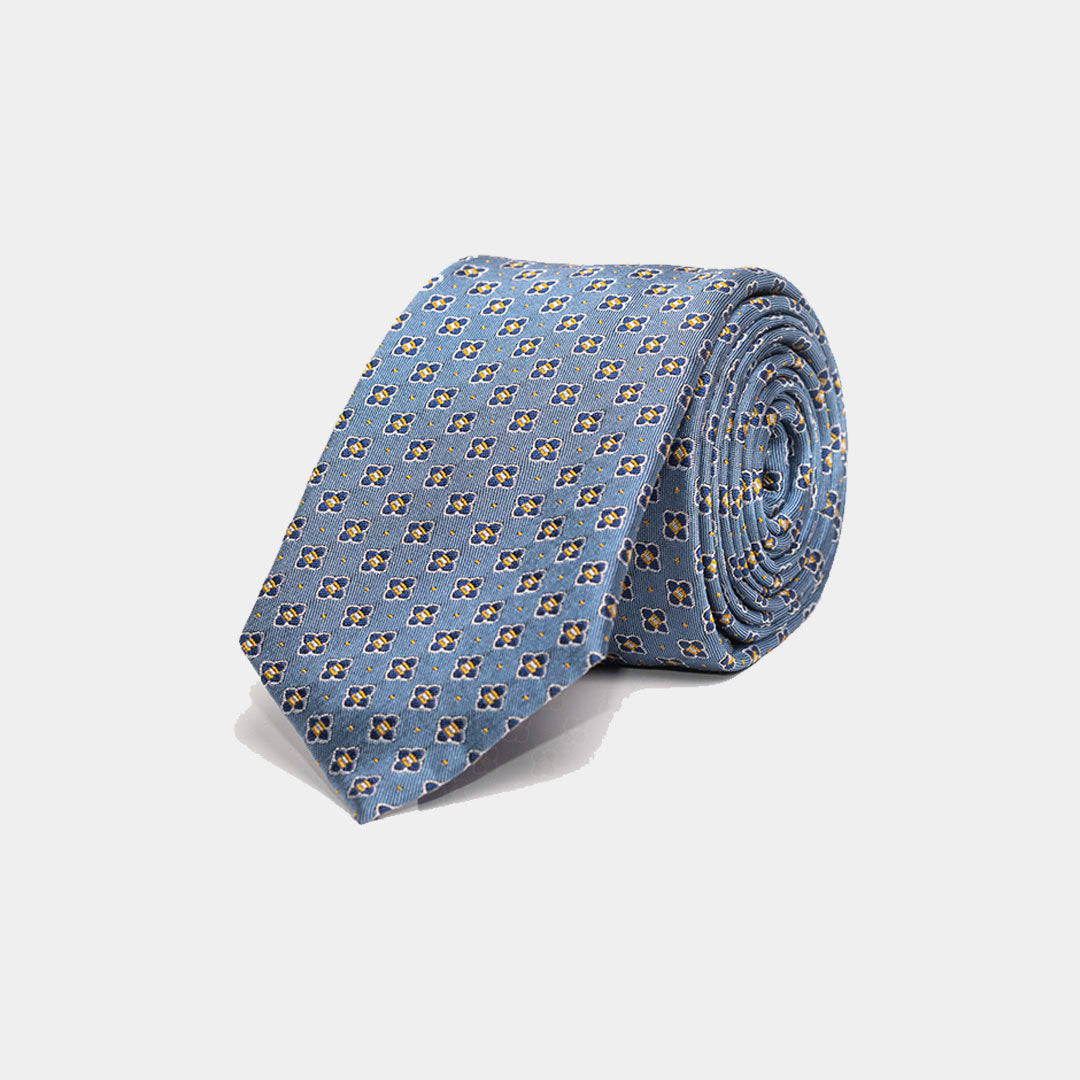 Grey With Blue Floral Tie