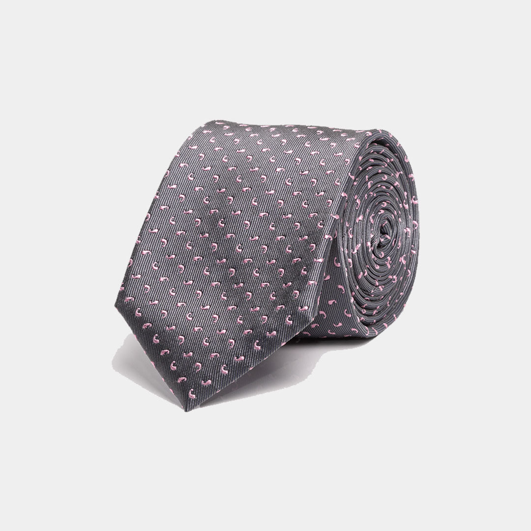 Grey With Soft Pink Paisley Tie