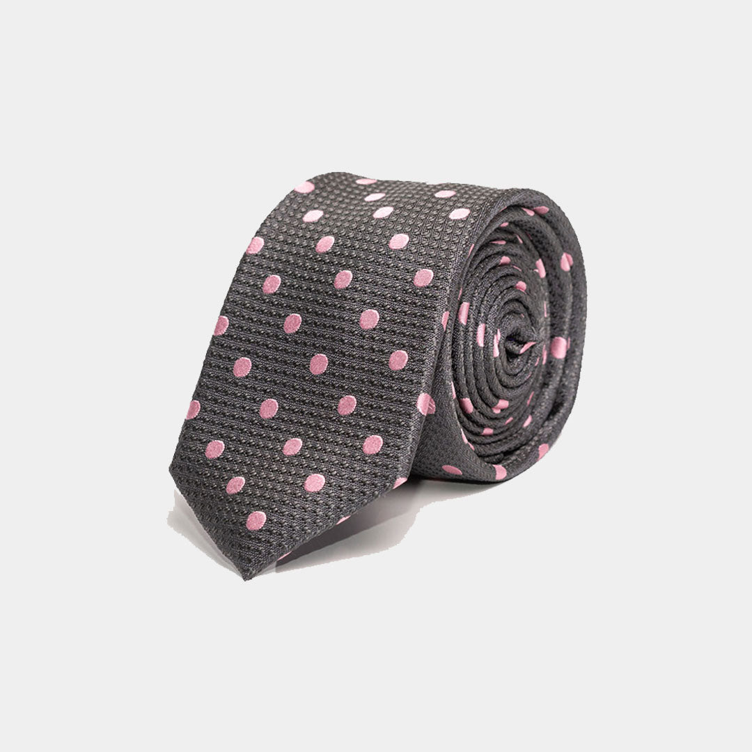 Grey With Pink Polka Dots Tie