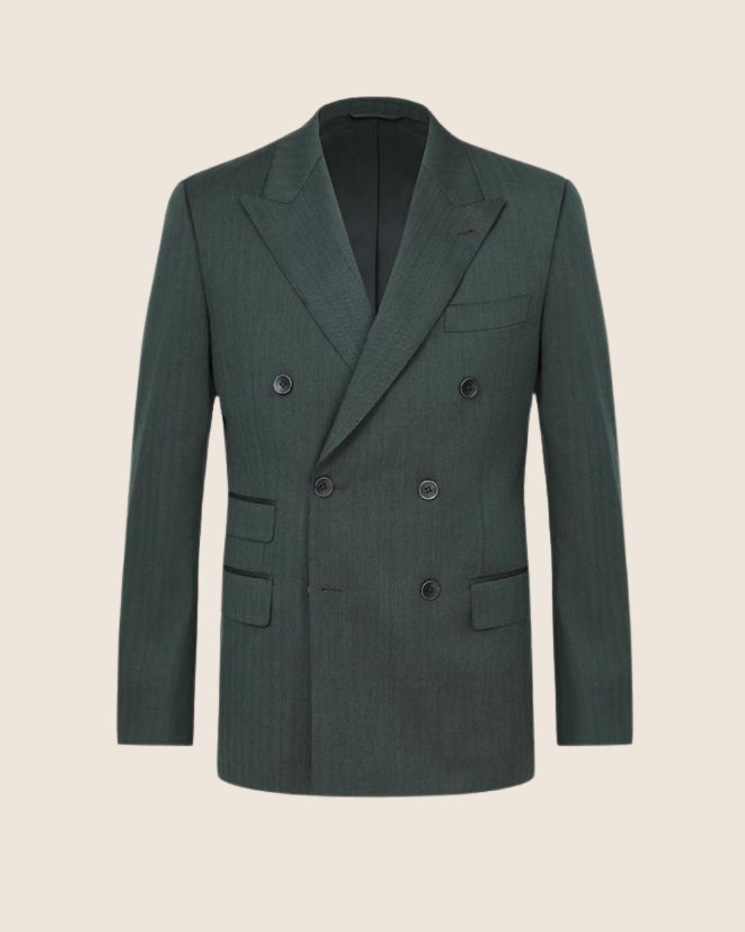 Green Herringbone Double Breasted Suit