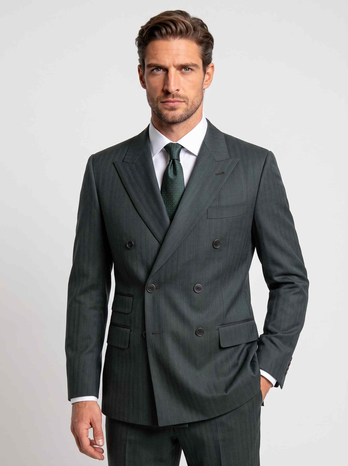 Green Herringbone Rundle Suit