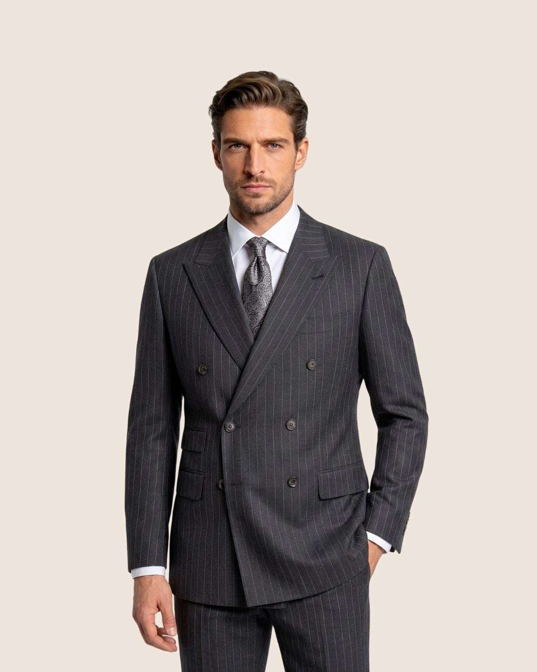 Grey /w White Pinstripe Double Breasted Suit