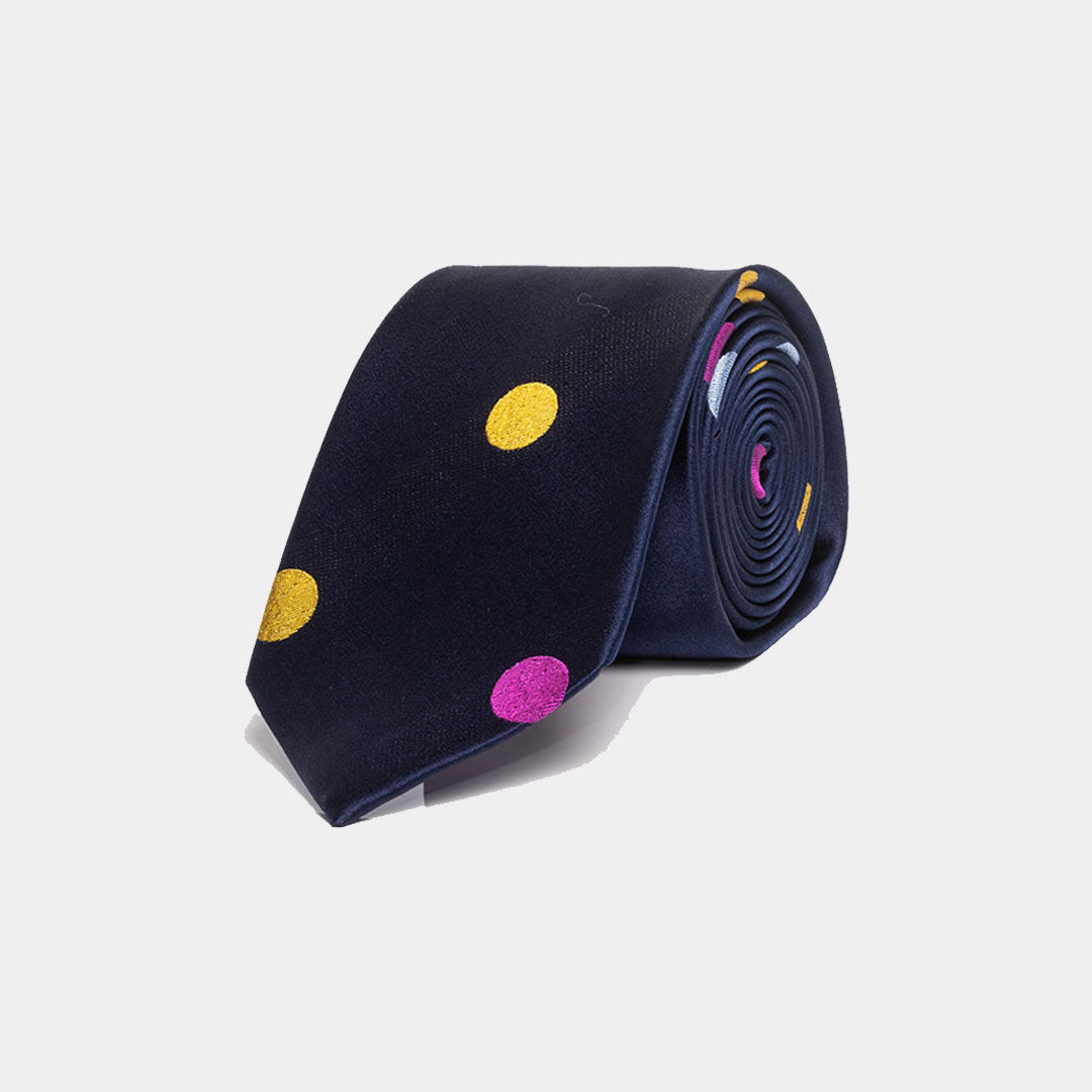 Navy With Multi Colour Polka Dots Tie