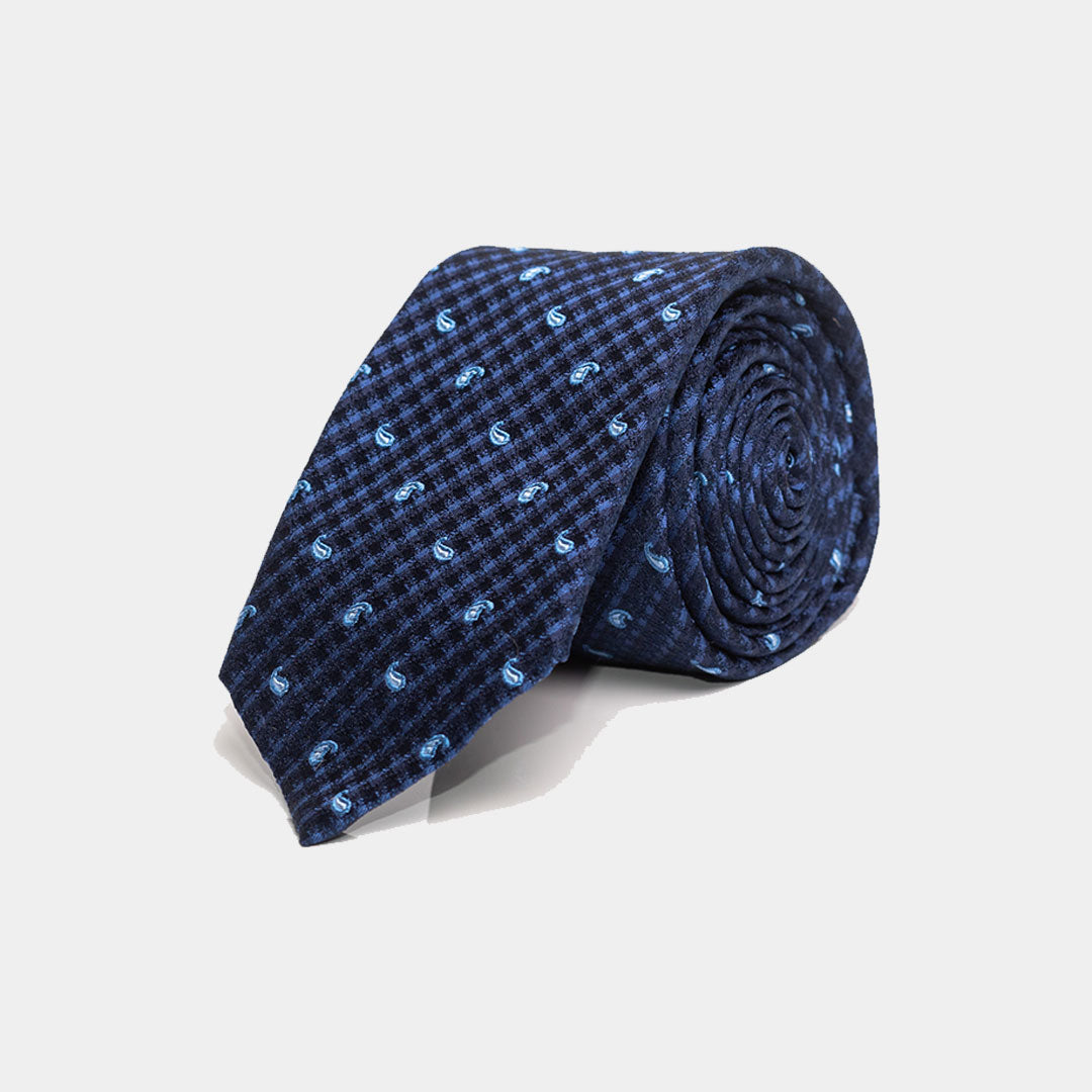 Navy With Soft Royal Blue Paisley Tie