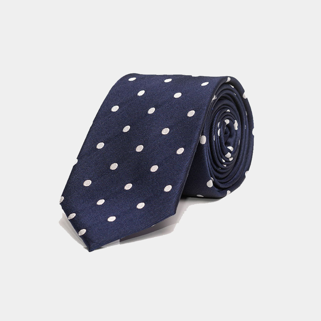 Navy With White Polka Dots Tie