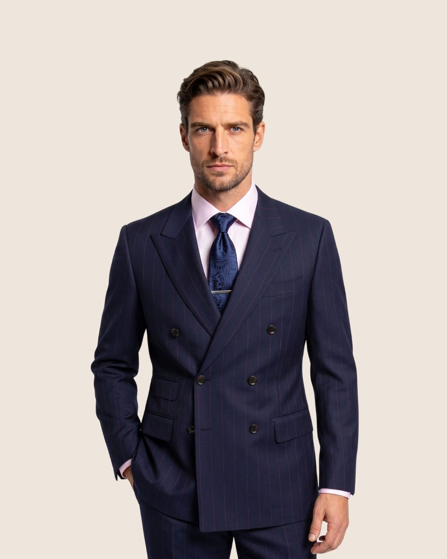 Navy /w Burgundy Pinstripe Double Breasted Suit