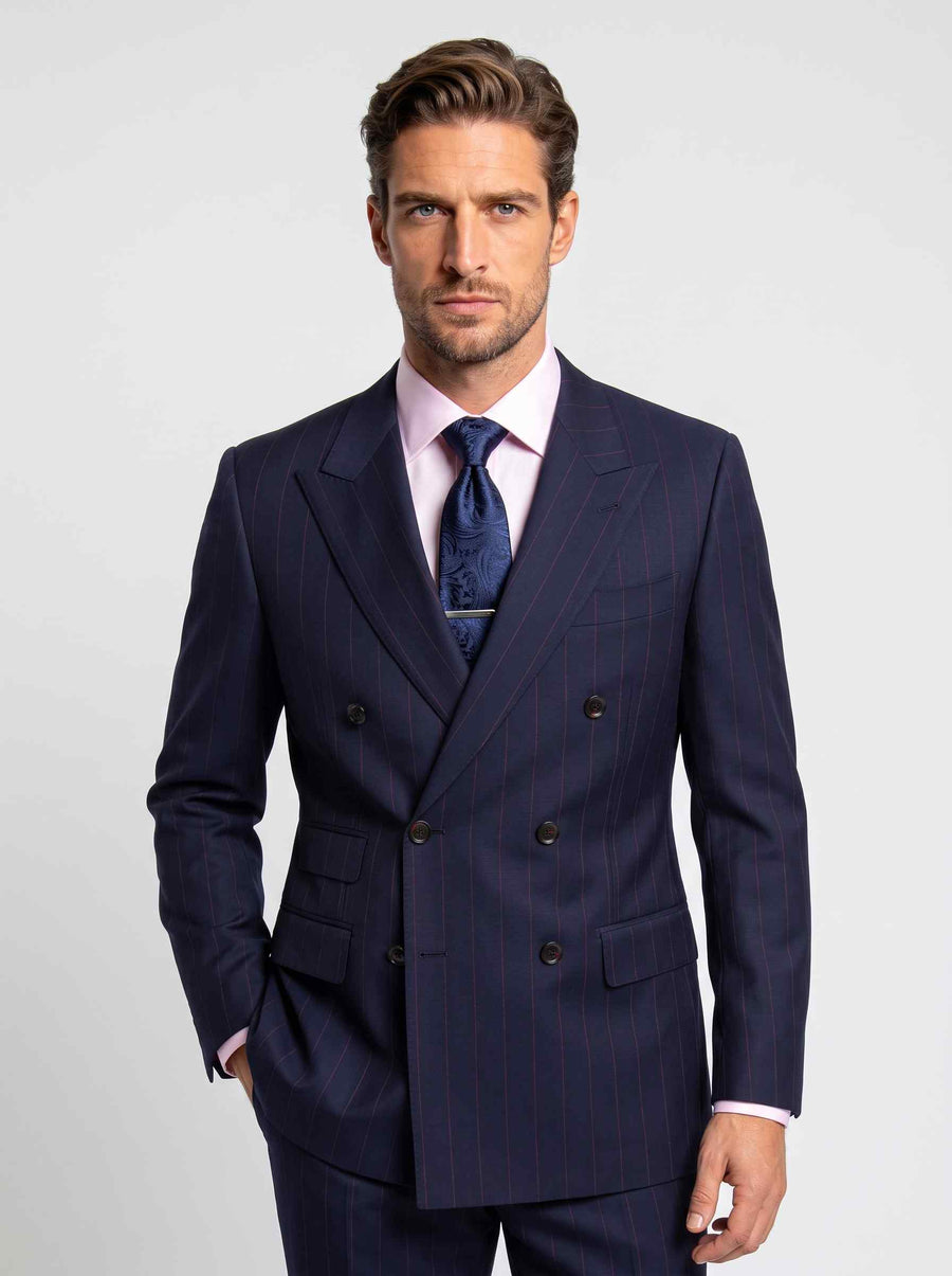 Navy Burgundy Pinstripe Rundle Suit
