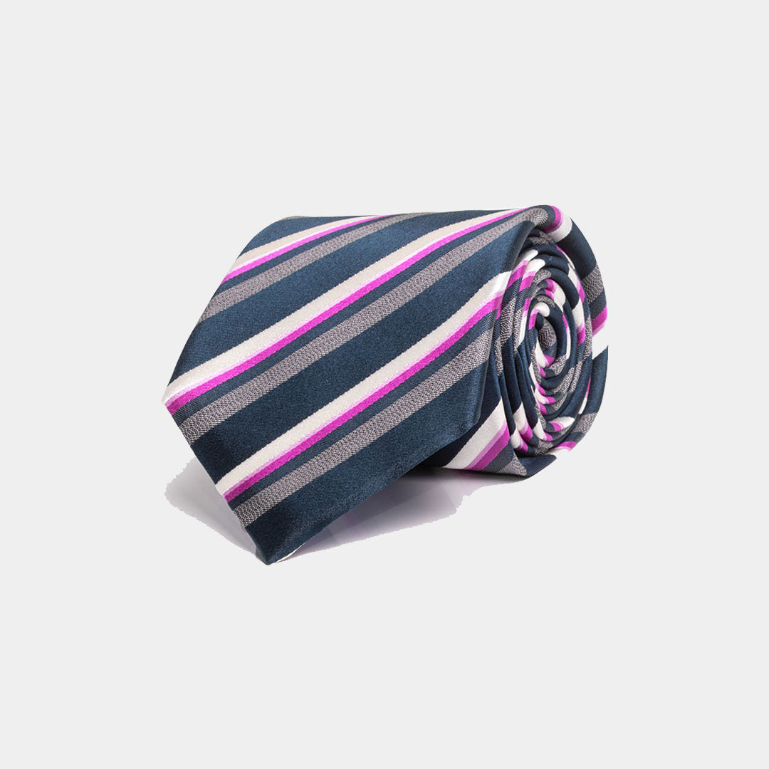 Pink, Grey And Navy Stripe Tie