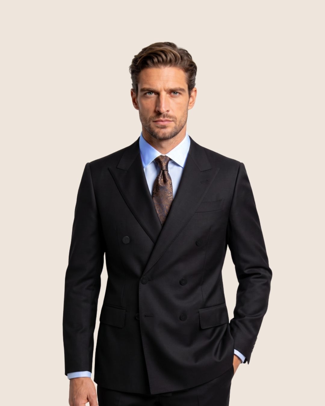 Plain Black Double Breasted Suit