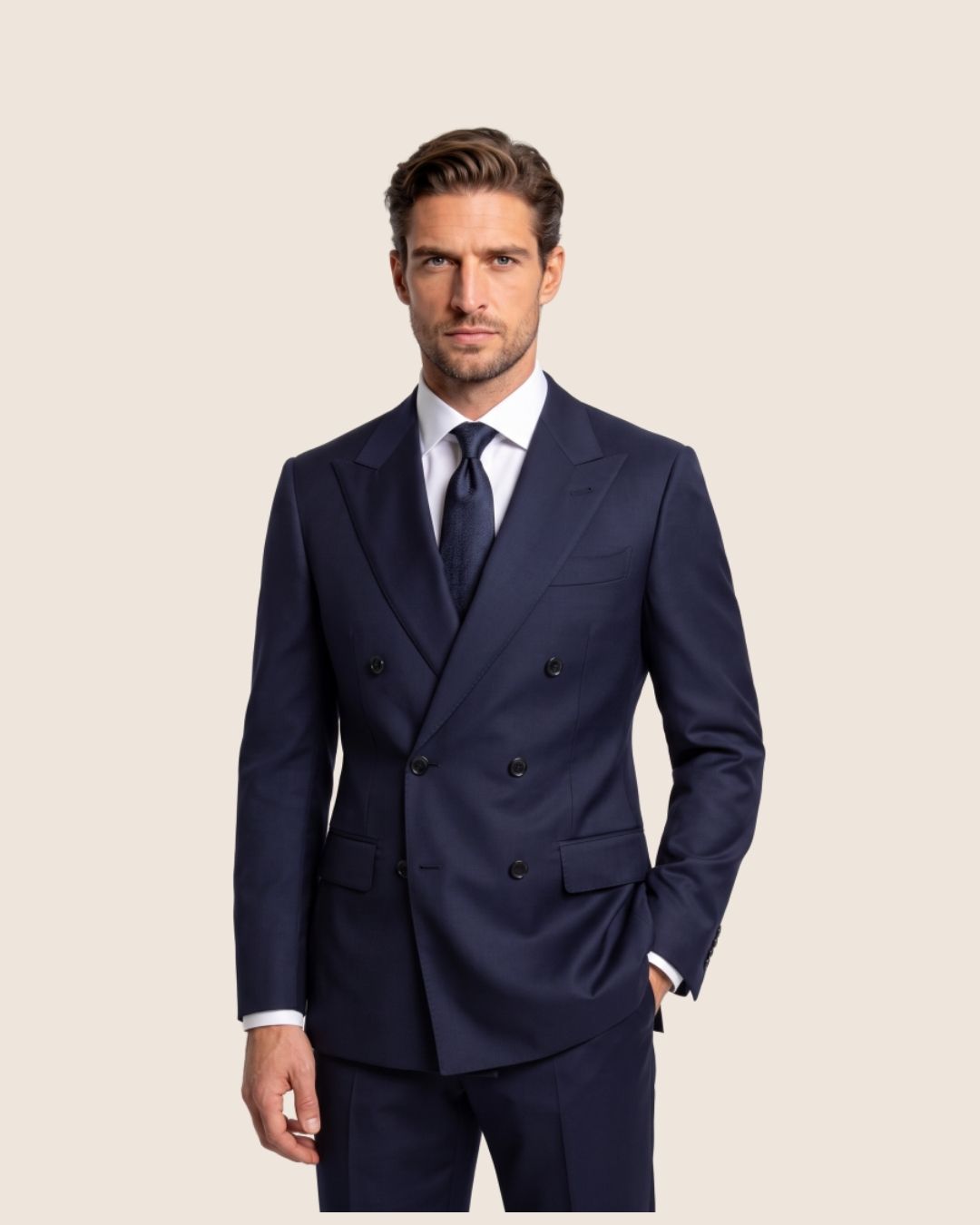 Plain Navy Double Breasted Suit