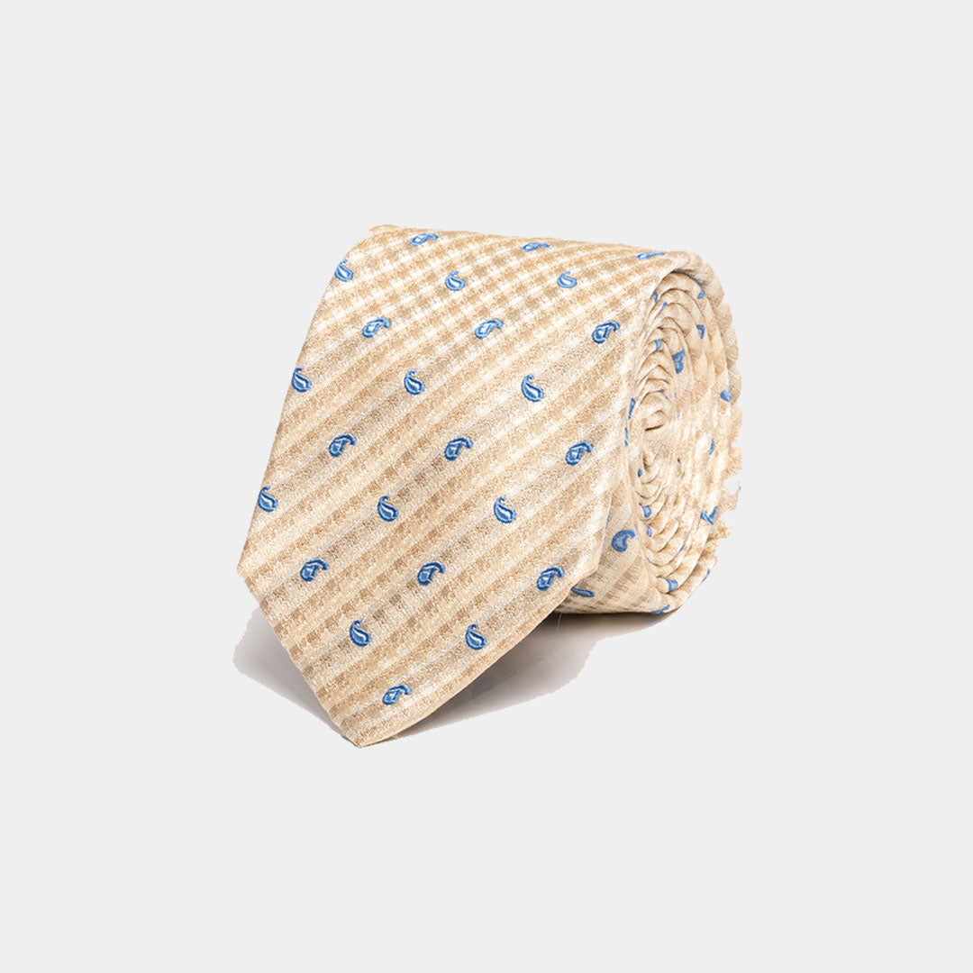 Yellow With Soft Blue Paisley Tie