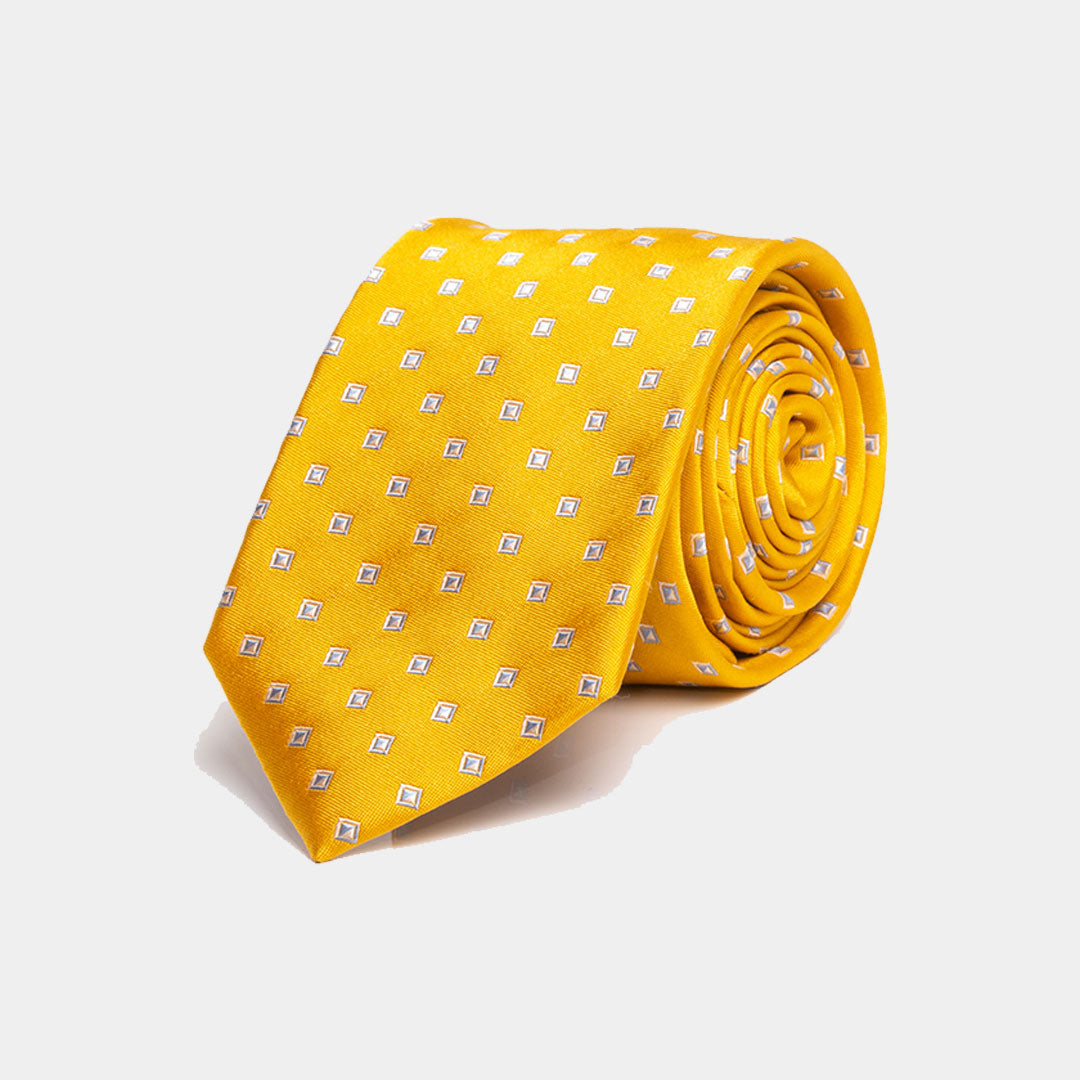 Yellow With White Diamonds Micro Prints Tie